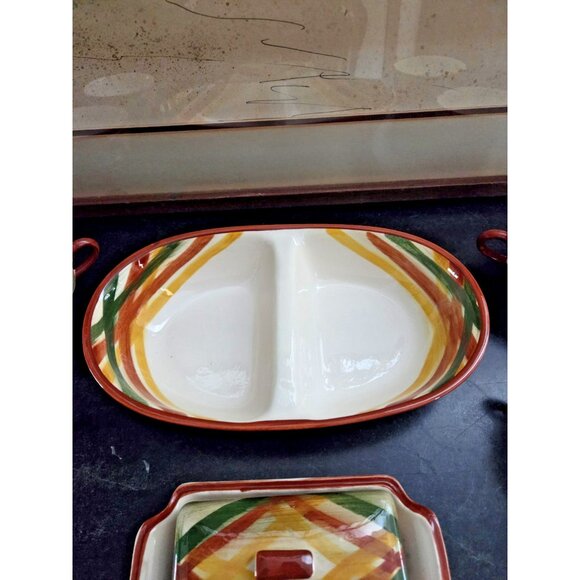 Vernonware Homespun Plaid Set – 4 Cups, Butter Dish & Divided Dish Vintage - Picture 4 of 8